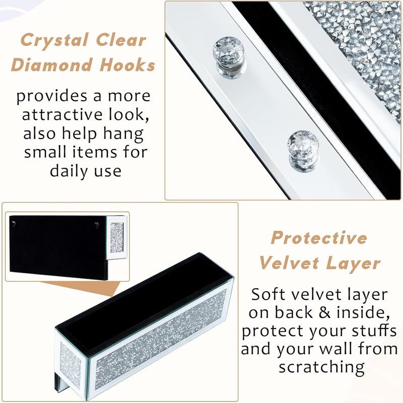 WALTSOM Crushed Diamond Key and Mail Holder for Wall, Crystal Mail Organizer Wall Mount, Mirror Mail and Key Holder Wall Mount for Entryway and Home Decor - Image 4
